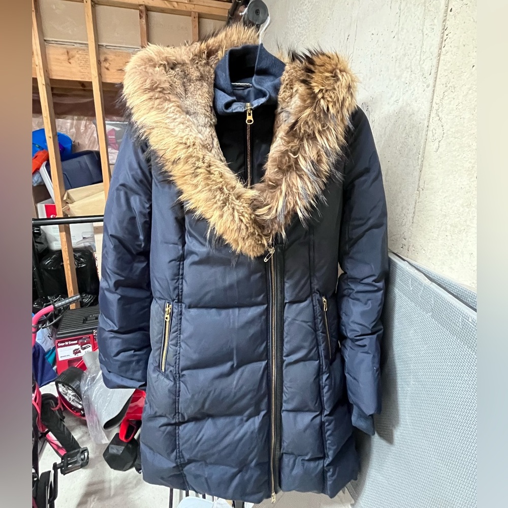 Mackage - Trish Navy Blue Coat with Fur Trim, Size M